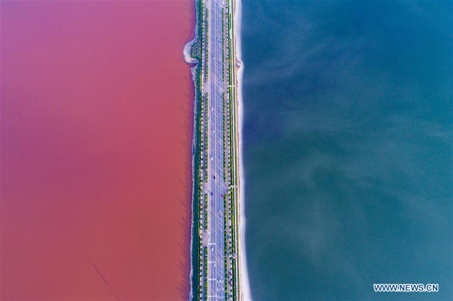 Colorful salt lakes seen in Yuncheng city, China's Shanxi