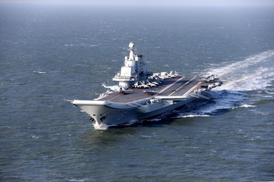 Aircraft carrier Liaoning conducts training