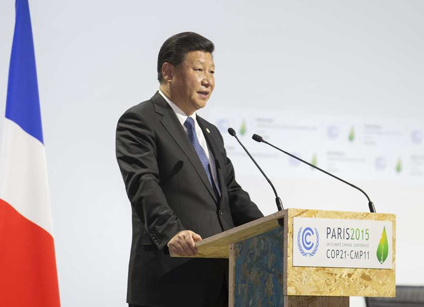 Chinese President Xi Jinping delivers a speech at the opening ceremony of the United Nations (UN) climate change conference in Paris, France, Nov. 30, 2015. [Photo/Xinhua]