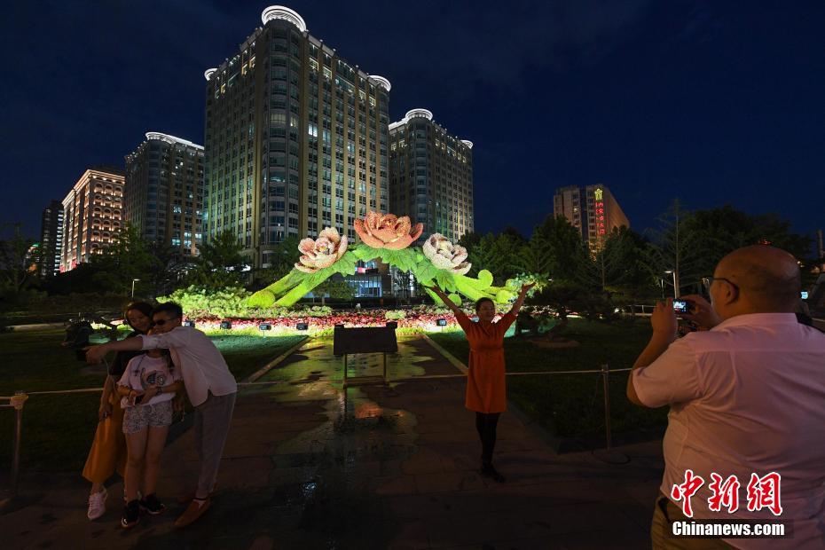 '一带一路'主题花坛点亮北京夜晚