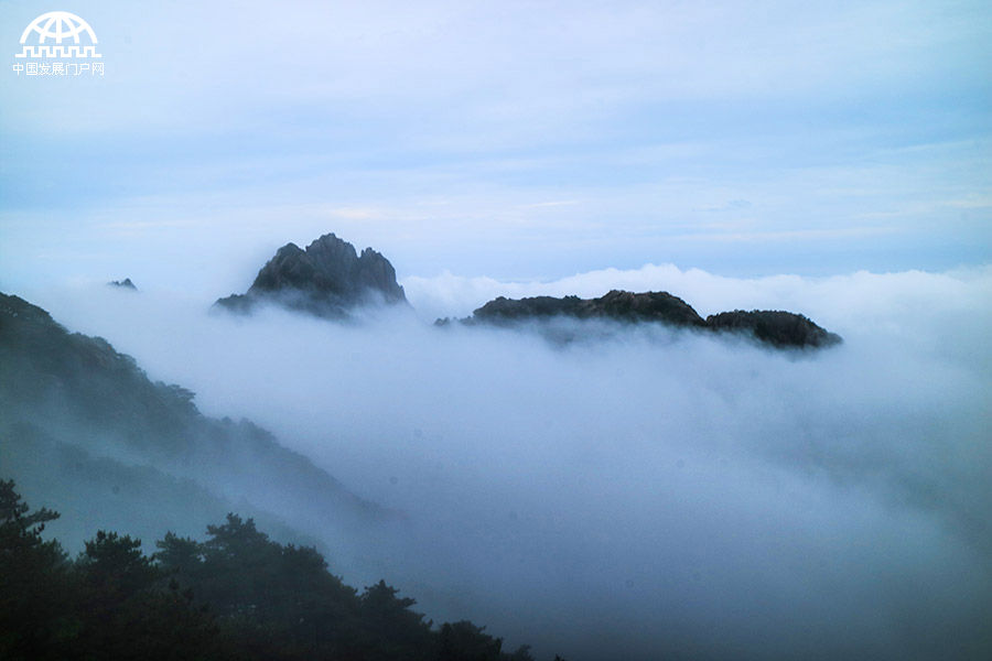 夏日雨后黄山现齐天云海 引中外游客欣赏拍照