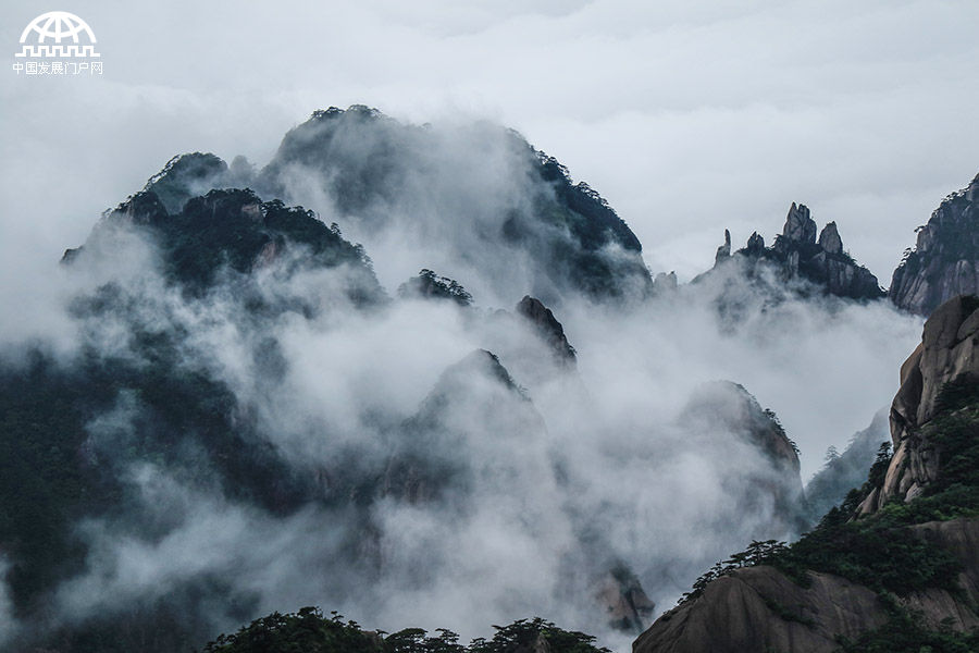 夏日雨后黄山现齐天云海 引中外游客欣赏拍照